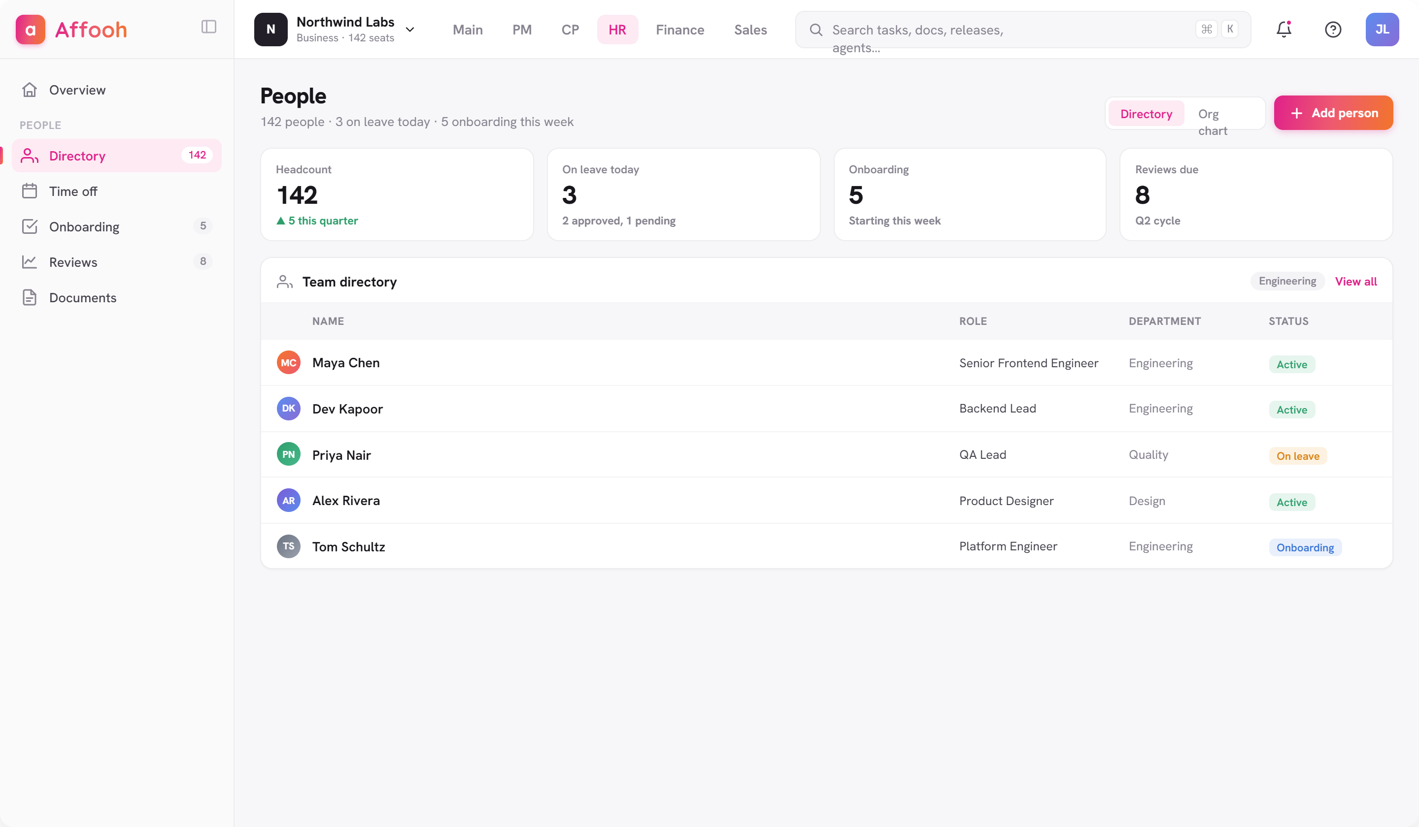 Affooh HR — people directory, leave, onboarding and reviews